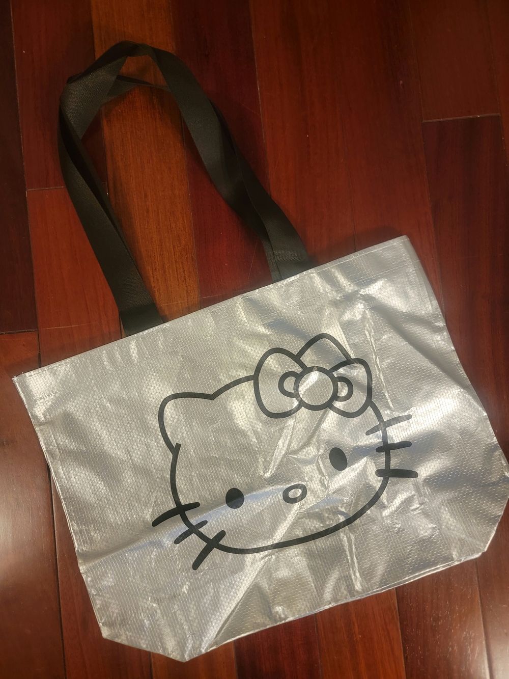 Hello Kitty Silver Tote Bag with Black Handles